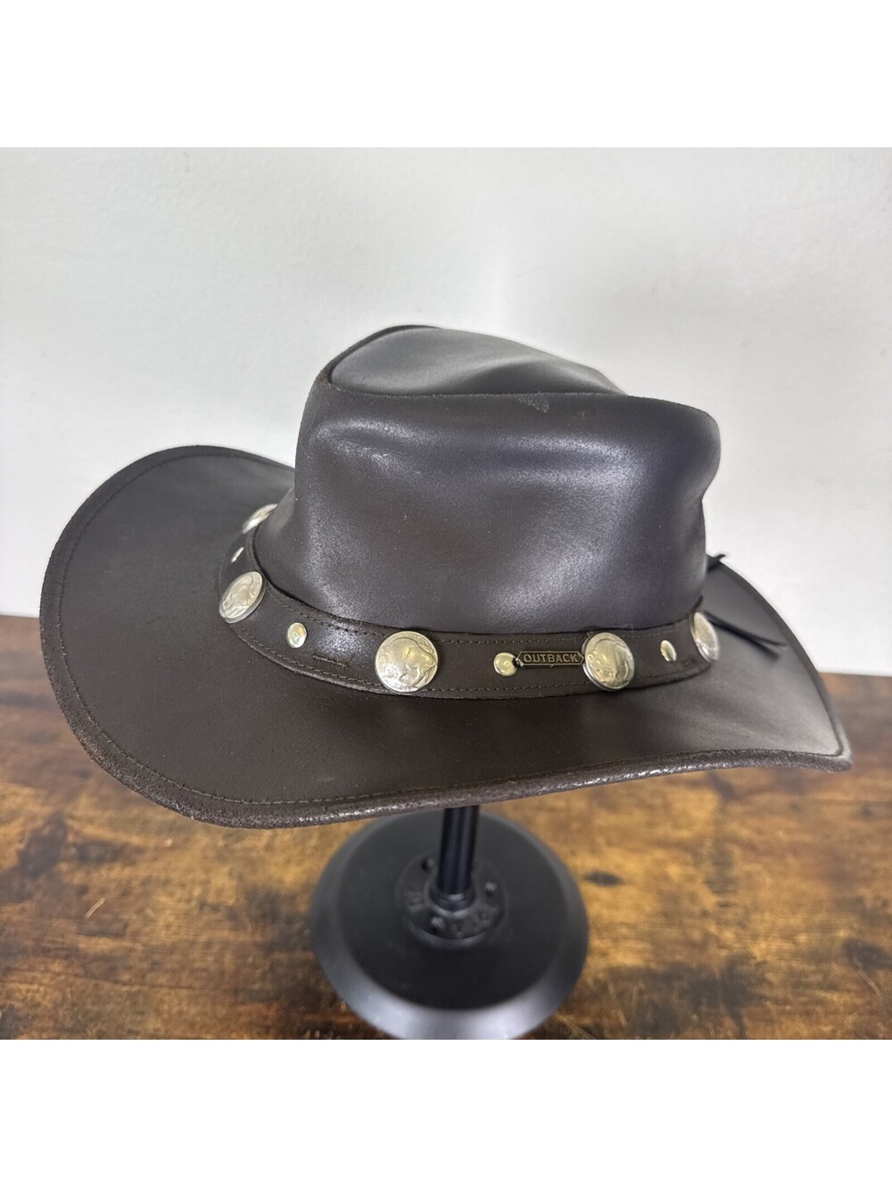 Outback Trading Co Rawhide 1376 Leather Cowboy Hat Medium Brown Western EUC